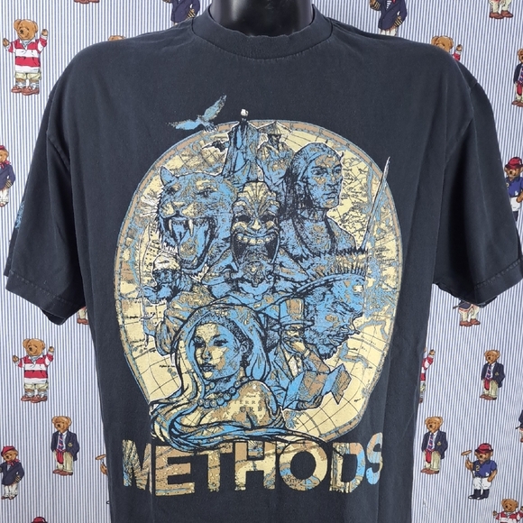Y2K Methods NYC World Globe Worriors spellout graphic black & blue XL t-shirt - Picture 1 of 8